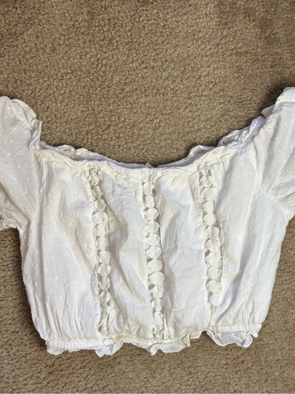 Blush White Eyelet Off-Shoulder Cropped Top